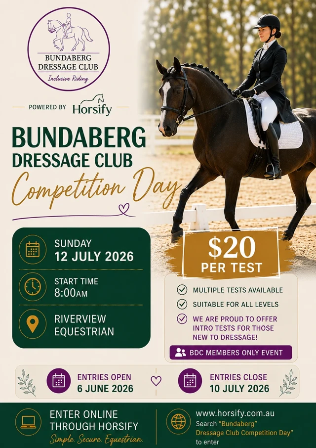 Event flyer for Bundaberg Dressage Club Competition Day