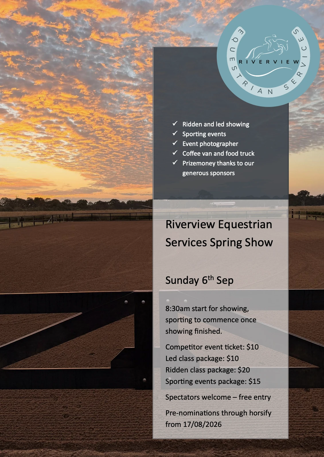 Event flyer for Riverview Equestrian Services Spring Show