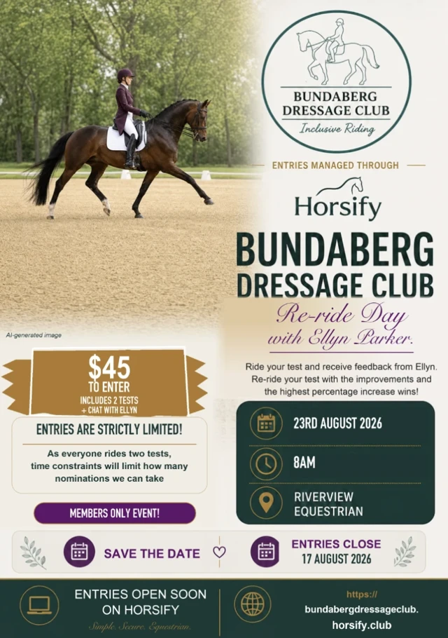 Event flyer for BDC ReRide Dressage Competition