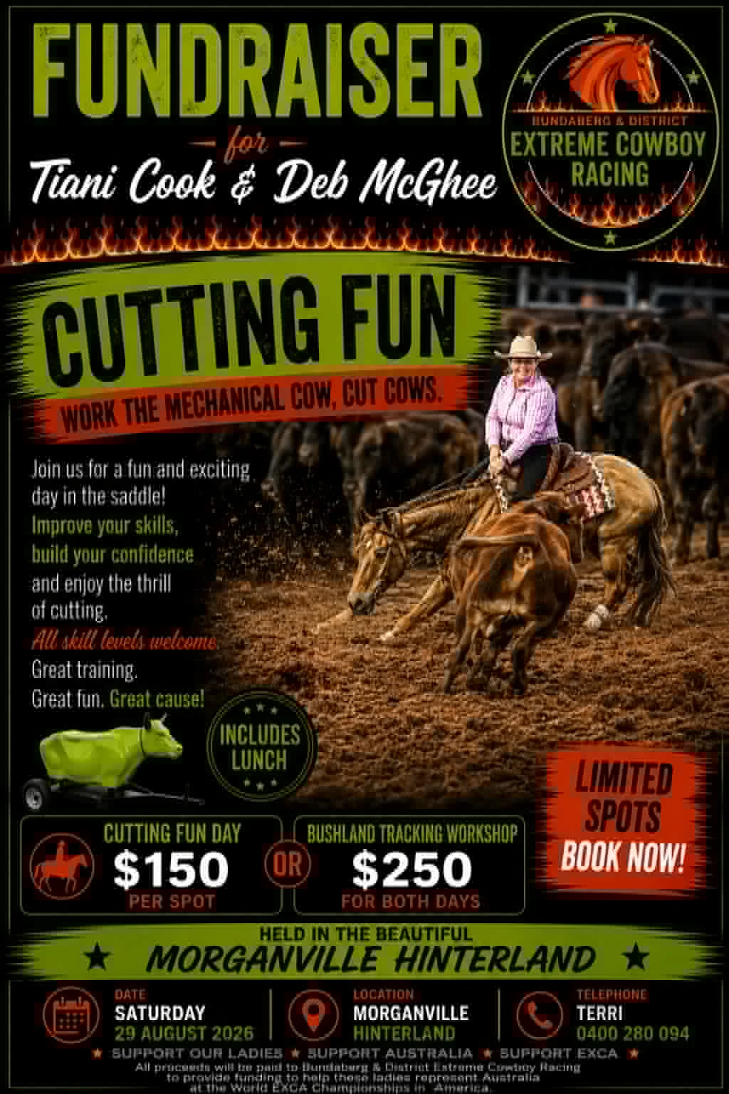 Event flyer for Cutting and Bushland Tracking Workshop - Fundraiser for Tiani Cook & Deb McGhee