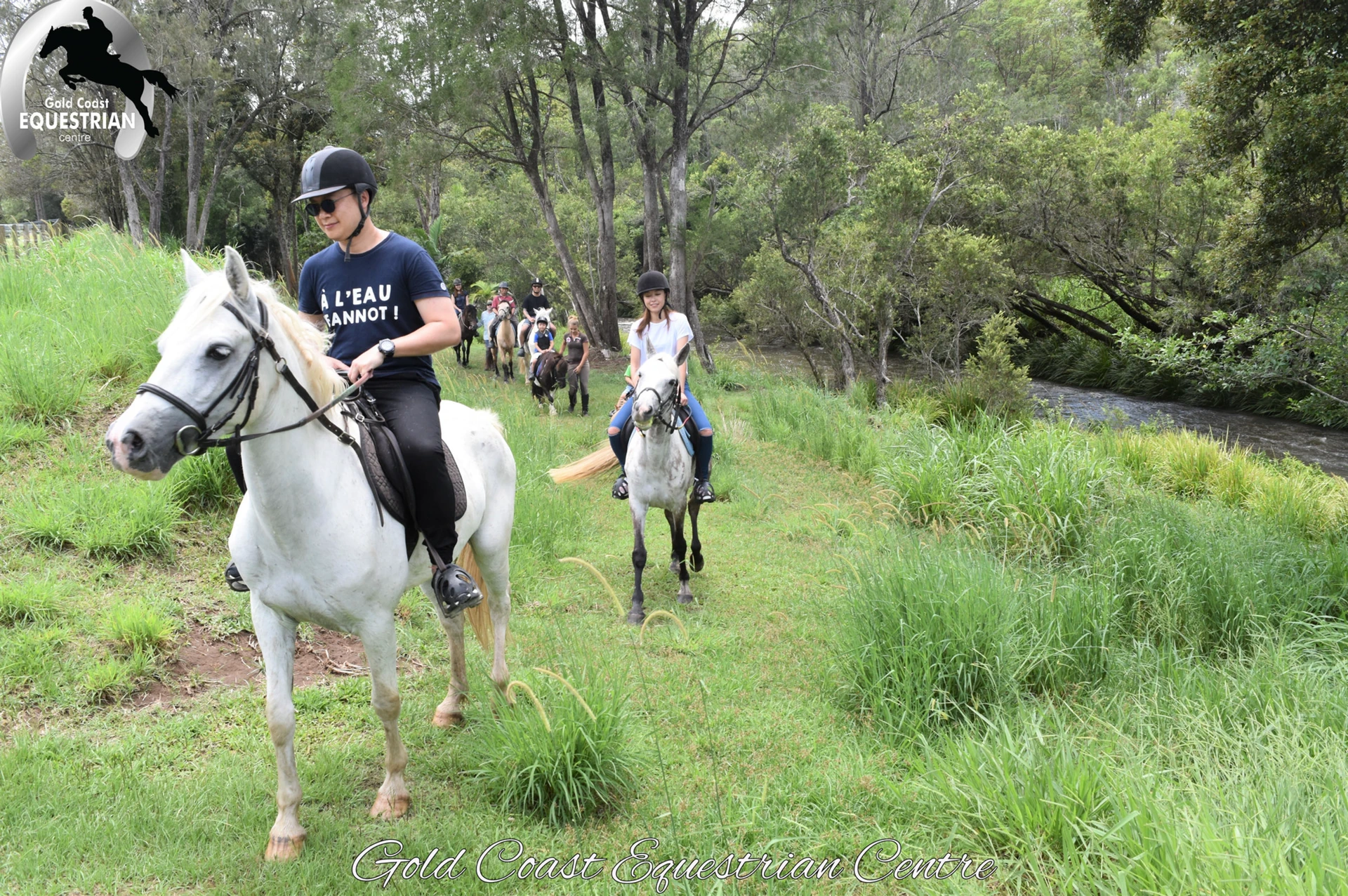 A rider on a grey on the trail