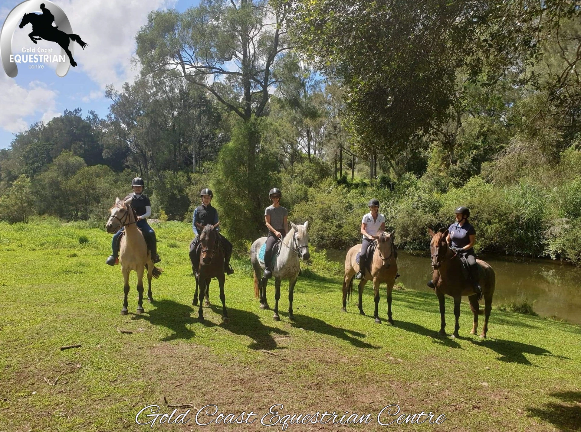 A trail ride crossing the paddock